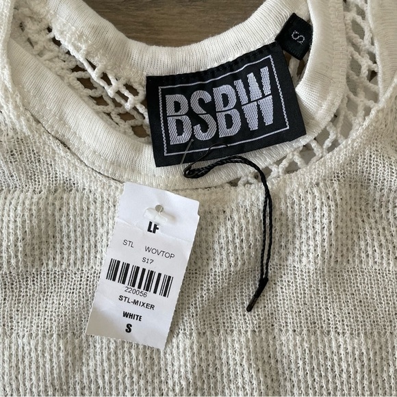 Bsbw LF Mixer White Semi Sheer Asymmetrical Knit Crop Top - Picture 2 of 5